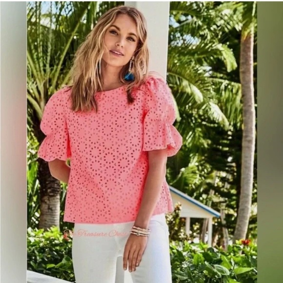Lilly Pulitzer | Tops | Lilly Pulitzer Shaila Puffsleeve Eyelet Blouse ...